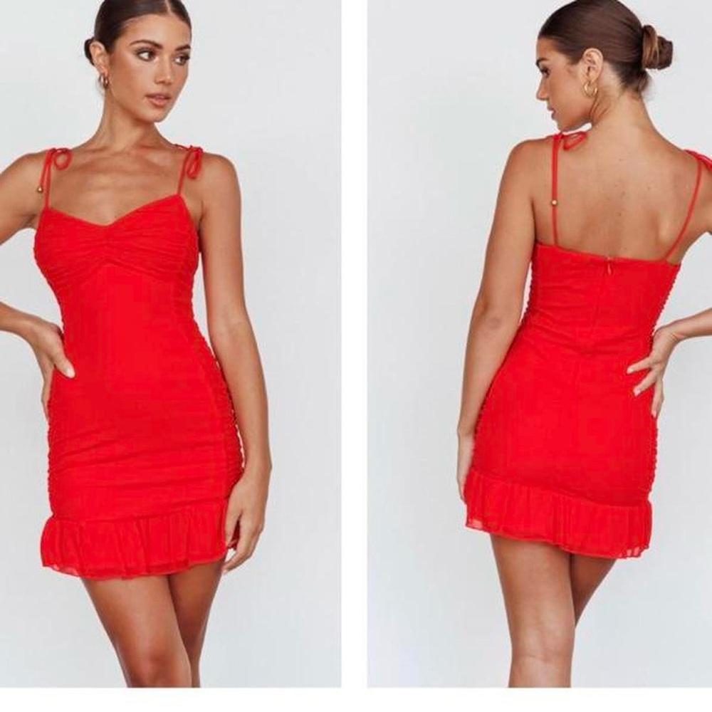 Red Ruched Mini Dress - Picture 3 of 3